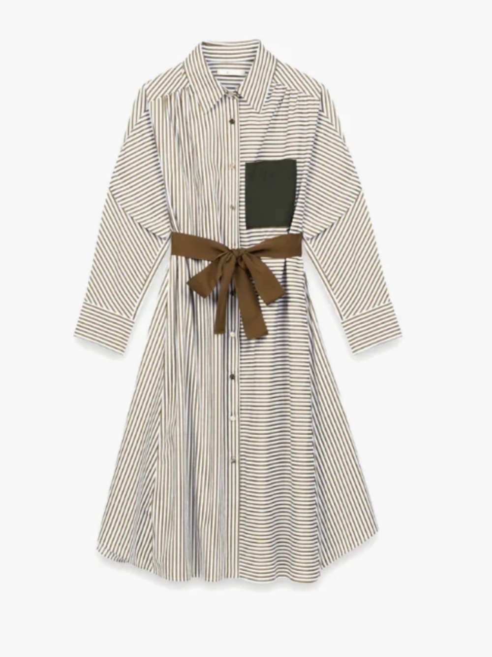 MAJE  Rilula Belted Striped Cotton-Poplin Midi Shirt Dress